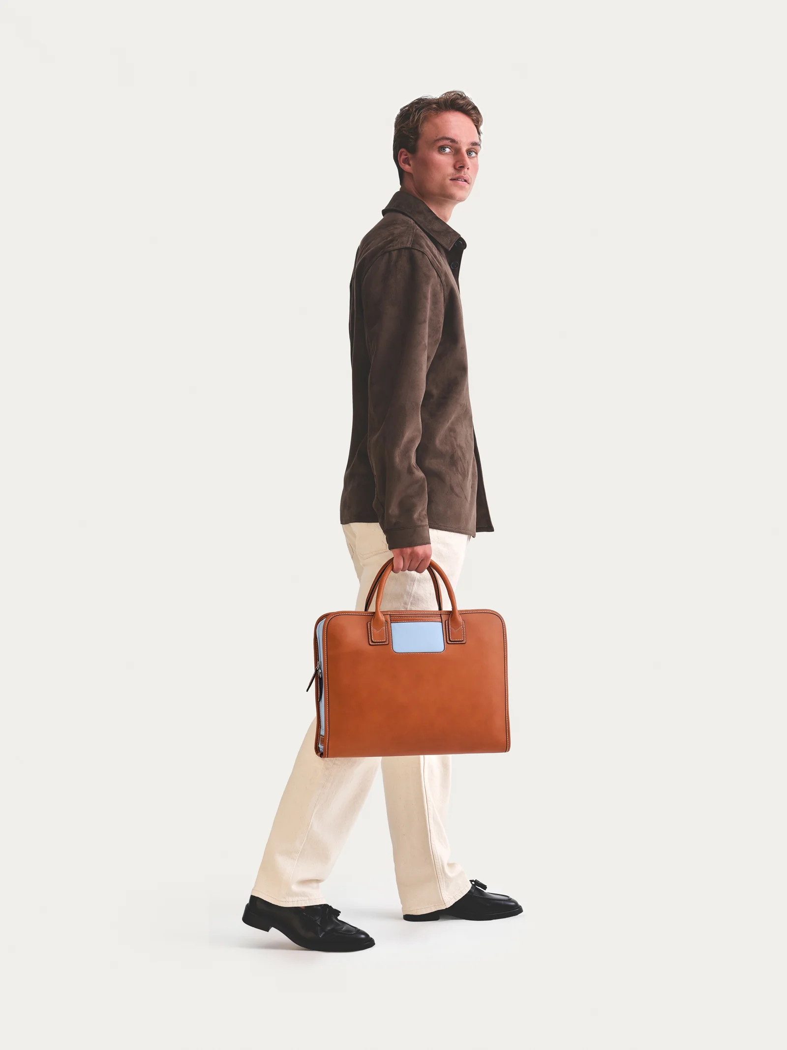 The Briefcase - Cognac/Light Blue - Image 3