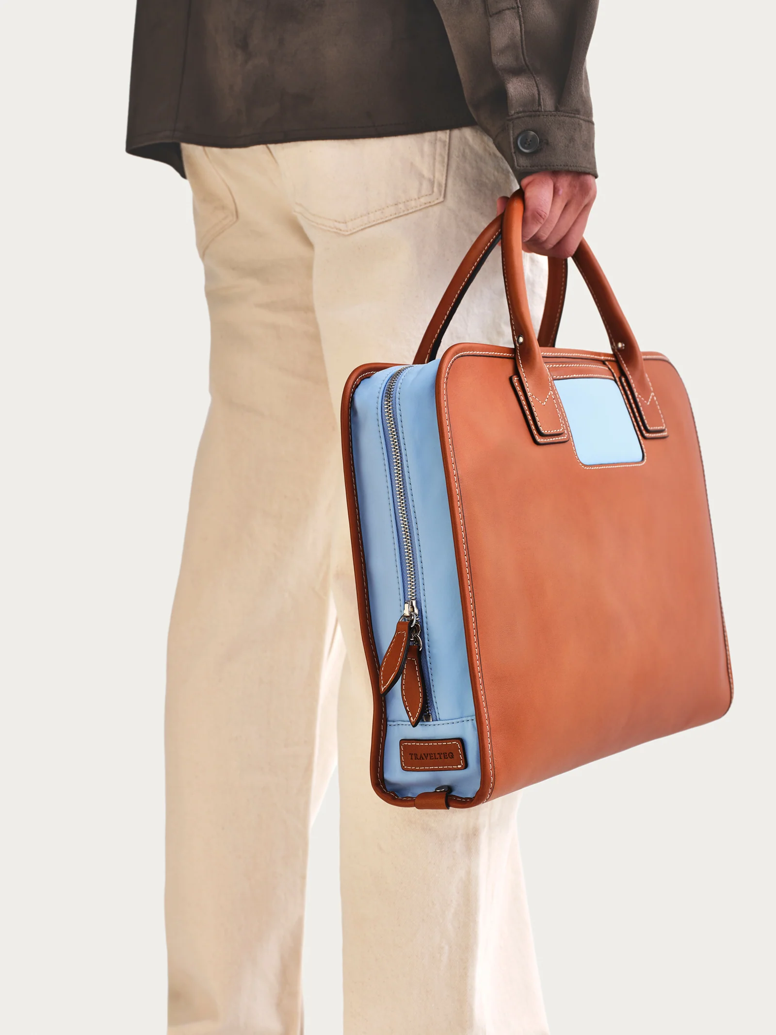 The Briefcase - Cognac/Light Blue - Image 4