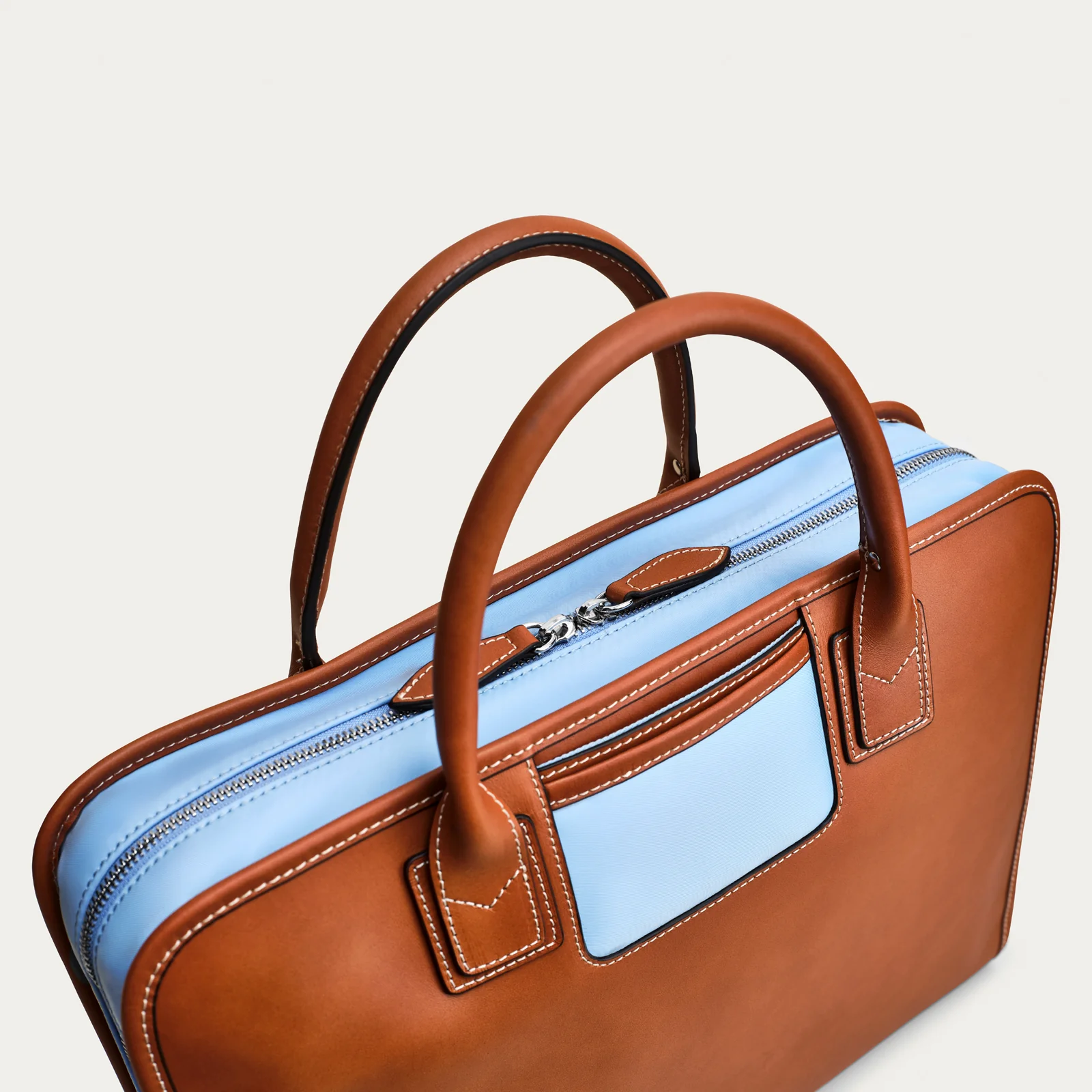 The Briefcase - Cognac/Light Blue - Image 5